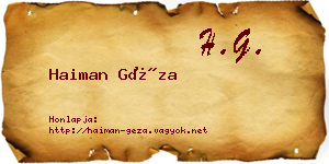 Haiman Géza névjegykártya